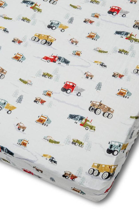 Fitted Crib Sheet - Happy Trucks